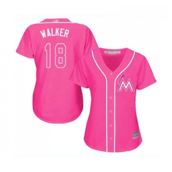 Womens Miami Marlins 18 Neil Walker Replica Pink Fashion Cool Base Baseball Jersey