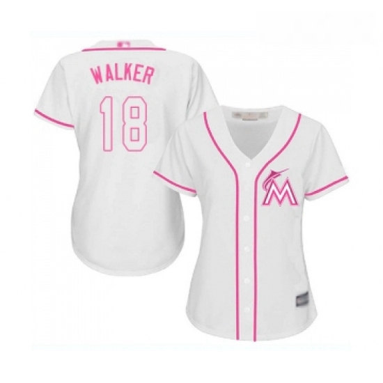 Womens Miami Marlins 18 Neil Walker Replica White Fashion Cool Base Baseball Jersey