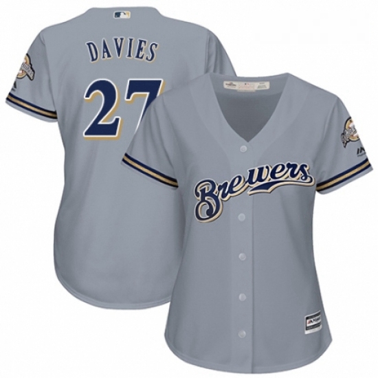 Womens Majestic Milwaukee Brewers 27 Zach Davies Authentic Grey Road Cool Base MLB Jersey