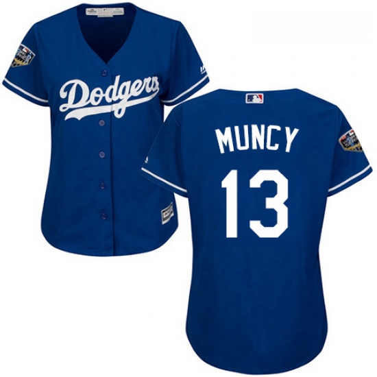 Womens Majestic Los Angeles Dodgers 13 Max Muncy Authentic Royal Blue Alternate Cool Base 2018 World