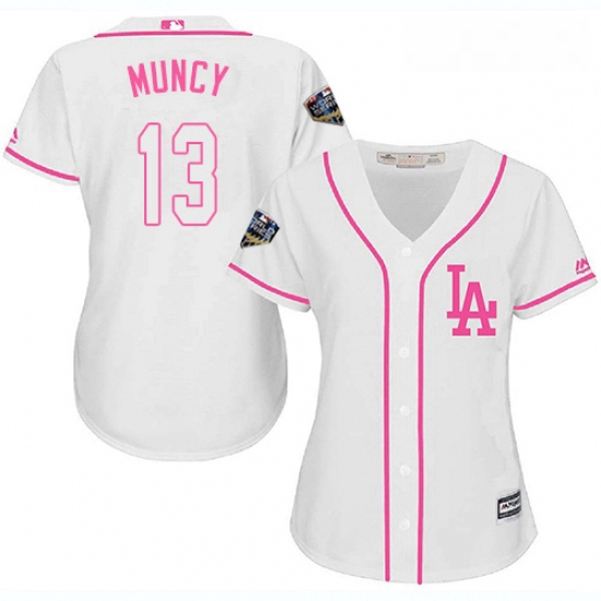 Womens Majestic Los Angeles Dodgers 13 Max Muncy Authentic White Fashion Cool Base 2018 World Series