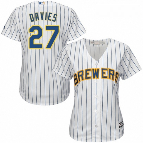 Womens Majestic Milwaukee Brewers 27 Zach Davies Authentic White Home Cool Base MLB Jersey