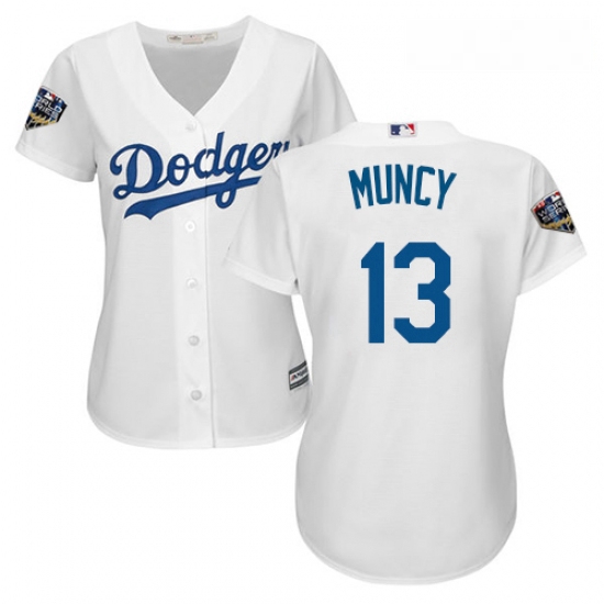 Womens Majestic Los Angeles Dodgers 13 Max Muncy Authentic White Home Cool Base 2018 World Series ML