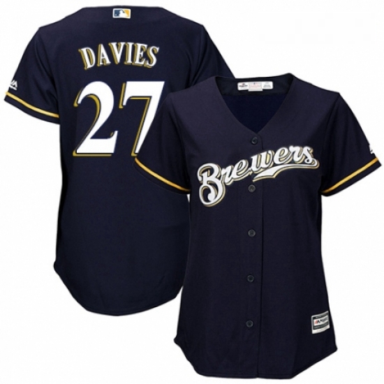 Womens Majestic Milwaukee Brewers 27 Zach Davies Replica White Alternate Cool Base MLB Jersey