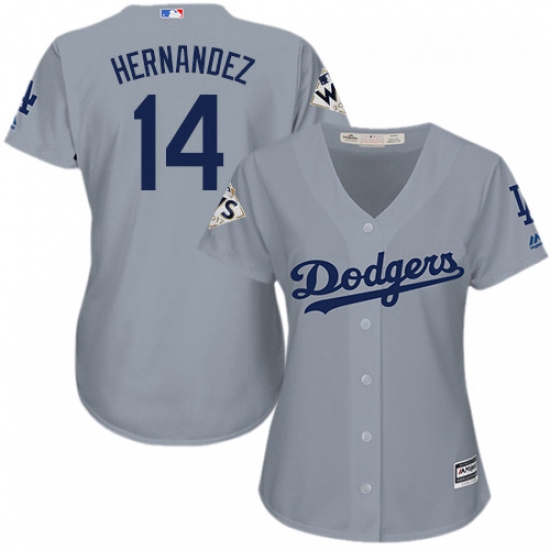 Womens Majestic Los Angeles Dodgers 14 Enrique Hernandez Authentic Grey Road 2017 World Series Bound