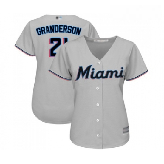 Womens Miami Marlins 21 Curtis Granderson Replica Grey Road Cool Base Baseball Jersey