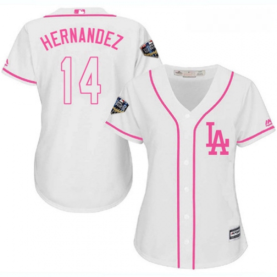 Womens Majestic Los Angeles Dodgers 14 Enrique Hernandez Authentic White Fashion Cool Base 2018 Worl