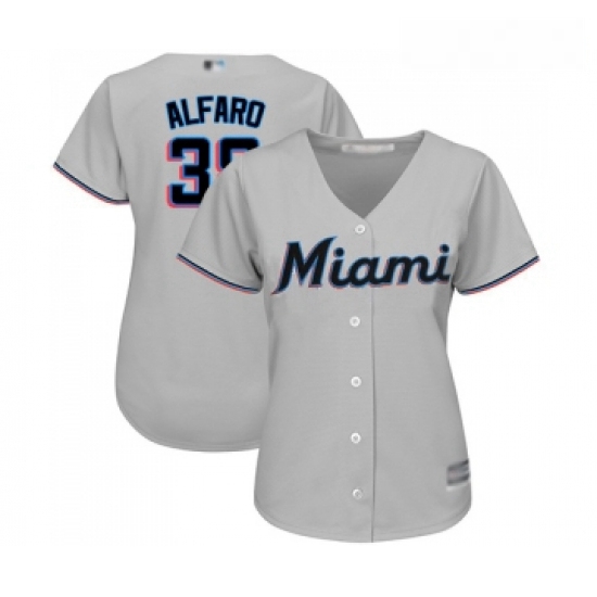 Womens Miami Marlins 38 Jorge Alfaro Replica Grey Road Cool Base Baseball Jersey