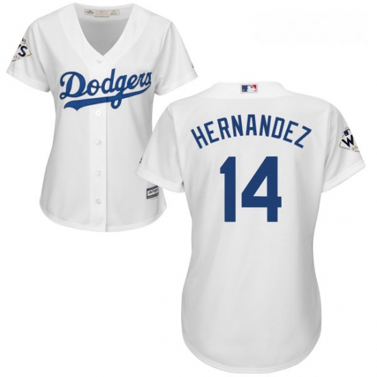 Womens Majestic Los Angeles Dodgers 14 Enrique Hernandez Authentic White Home 2017 World Series Boun