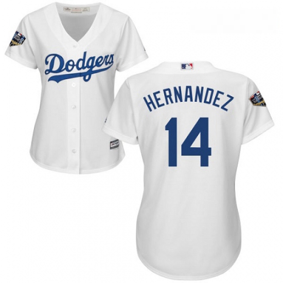 Womens Majestic Los Angeles Dodgers 14 Enrique Hernandez Authentic White Home Cool Base 2018 World S