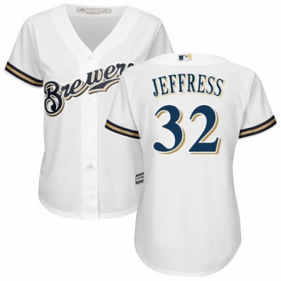 Womens Majestic Milwaukee Brewers 32 Jeremy Jeffress Replica White Alternate Cool Base MLB Jersey