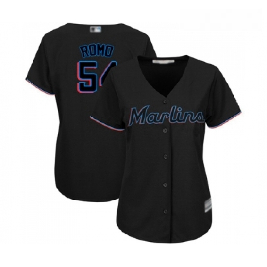 Womens Miami Marlins 54 Sergio Romo Replica Black Alternate 2 Cool Base Baseball Jersey