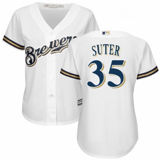 Womens Majestic Milwaukee Brewers 35 Brent Suter Authentic Navy Blue Alternate Cool Base MLB Jersey