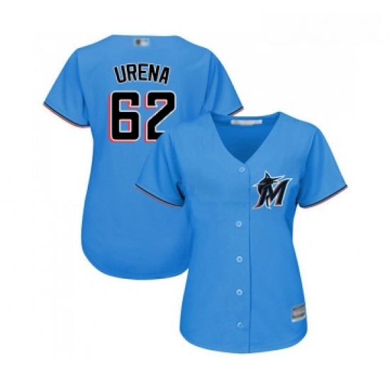 Womens Miami Marlins 62 Jose Urena Replica Blue Alternate 1 Cool Base Baseball Jersey