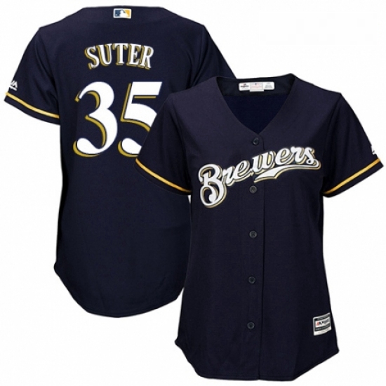 Womens Majestic Milwaukee Brewers 35 Brent Suter Replica White Alternate Cool Base MLB Jersey