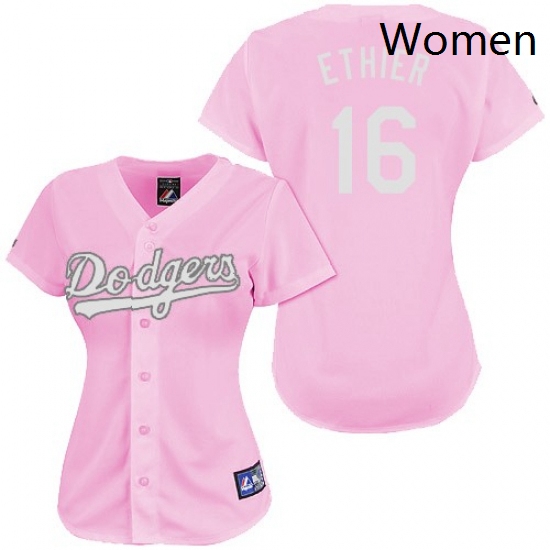 Womens Majestic Los Angeles Dodgers 16 Andre Ethier Authentic Pink Fashion MLB Jersey