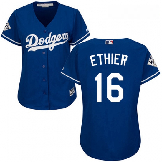 Womens Majestic Los Angeles Dodgers 16 Andre Ethier Authentic Royal Blue Alternate 2017 World Series