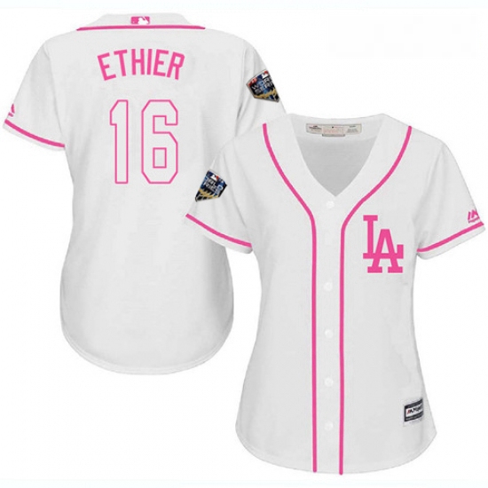 Womens Majestic Los Angeles Dodgers 16 Andre Ethier Authentic White Fashion Cool Base 2018 World Ser