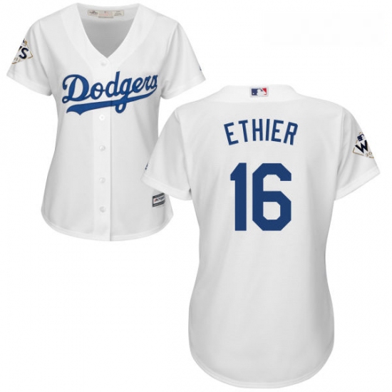 Womens Majestic Los Angeles Dodgers 16 Andre Ethier Authentic White Home 2017 World Series Bound Coo