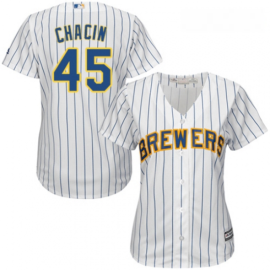 Womens Majestic Milwaukee Brewers 45 Jhoulys Chacin Replica White Alternate Cool Base MLB Jersey