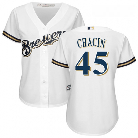 Womens Majestic Milwaukee Brewers 45 Jhoulys Chacin Replica Whit