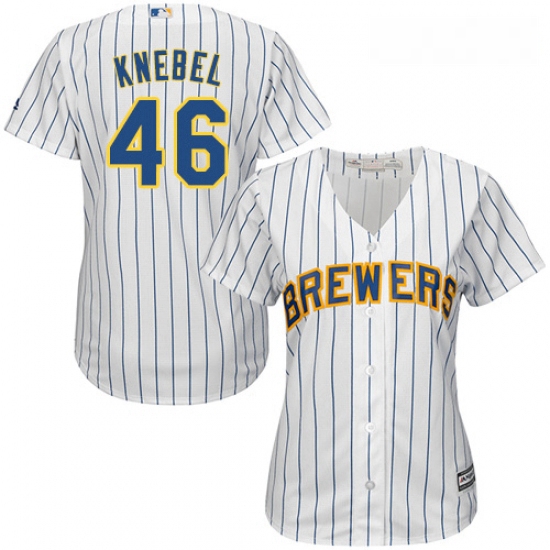 Womens Majestic Milwaukee Brewers 46 Corey Knebel Authentic White Alternate Cool Base MLB Jersey