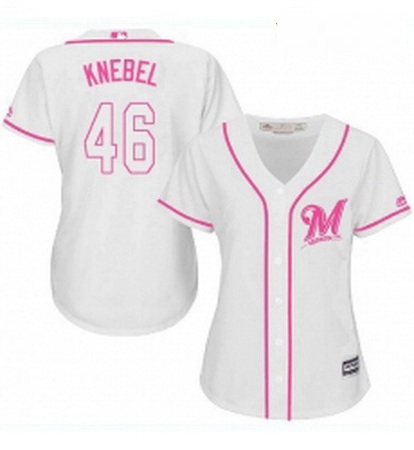 Womens Majestic Milwaukee Brewers 46 Corey Knebel Authentic White Fashion Cool Base MLB Jersey