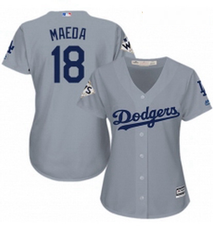 Womens Majestic Los Angeles Dodgers 18 Kenta Maeda Authentic Grey Road 2017 World Series Bound Cool 