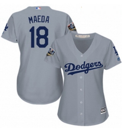 Womens Majestic Los Angeles Dodgers 18 Kenta Maeda Authentic Grey Road Cool Base 2018 World Series M