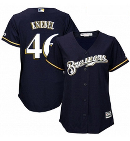 Womens Majestic Milwaukee Brewers 46 Corey Knebel Replica Navy Blue Alternate Cool Base MLB Jersey