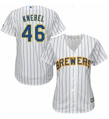 Womens Majestic Milwaukee Brewers 46 Corey Knebel Replica White Alternate Cool Base MLB Jersey