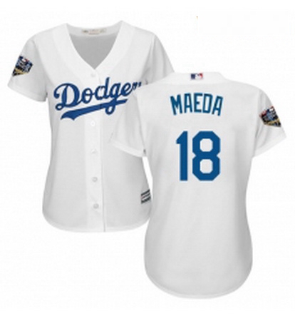 Womens Majestic Los Angeles Dodgers 18 Kenta Maeda Authentic White Home Cool Base 2018 World Series 