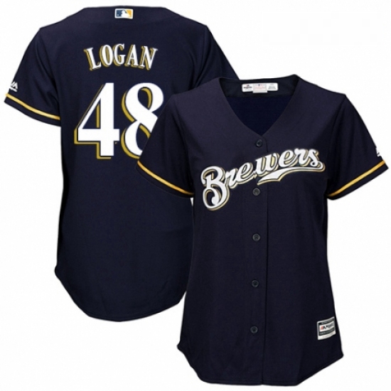 Womens Majestic Milwaukee Brewers 48 Boone Logan Authentic White Alternate Cool Base MLB Jersey