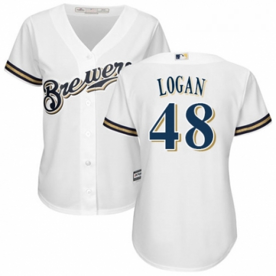 Womens Majestic Milwaukee Brewers 48 Boone Logan Replica Navy Blue Alternate Cool Base MLB Jersey