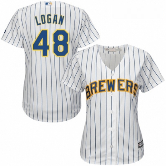 Womens Majestic Milwaukee Brewers 48 Boone Logan Replica White Home Cool Base MLB Jersey