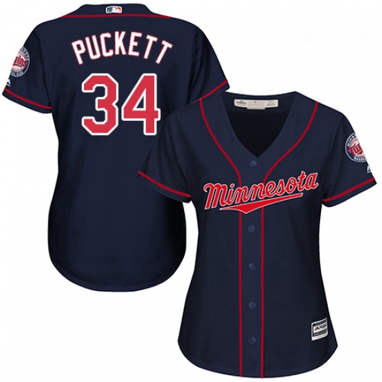 Womens Majestic Minnesota Twins 34 Kirby Puckett Replica Navy Blue Alternate Road Cool Base MLB Jers