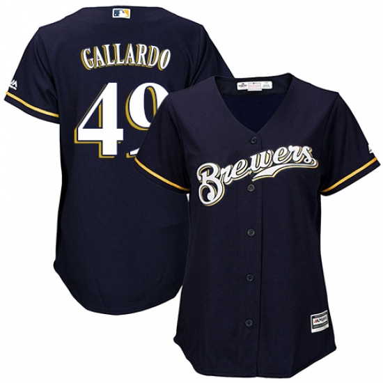 Womens Majestic Milwaukee Brewers 49 Yovani Gallardo Authentic Navy Blue Alternate Cool Base MLB Jer