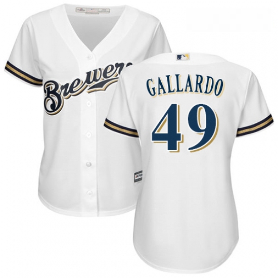 Womens Majestic Milwaukee Brewers 49 Yovani Gallardo Authentic White Home Cool Base MLB Jersey