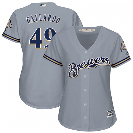 Womens Majestic Milwaukee Brewers 49 Yovani Gallardo Replica Grey Road Cool Base MLB Jersey