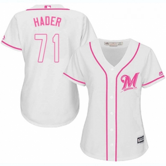 Womens Majestic Milwaukee Brewers 71 Josh Hader Authentic White Fashion Cool Base MLB Jersey