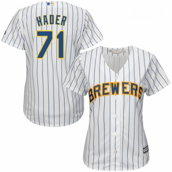 Womens Majestic Milwaukee Brewers 71 Josh Hader Authentic White Home Cool Base MLB Jersey