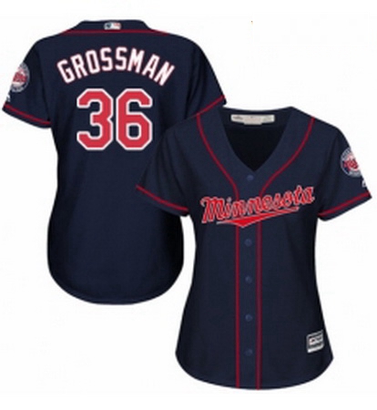 Womens Majestic Minnesota Twins 36 Robbie Grossman Replica Navy Blue Alternate Road Cool Base MLB Je