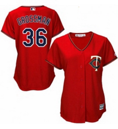 Womens Majestic Minnesota Twins 36 Robbie Grossman Replica Scarlet Alternate Cool Base MLB Jersey