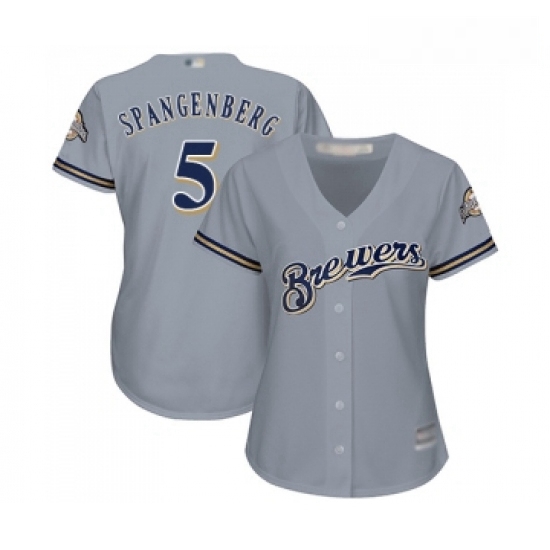 Womens Milwaukee Brewers 5 Cory Spangenberg Replica Grey Road Co