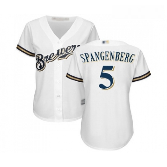 Womens Milwaukee Brewers 5 Cory Spangenberg Replica White Alternate Cool Base Baseball Jersey