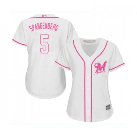 Womens Milwaukee Brewers 5 Cory Spangenberg Replica White Fashio