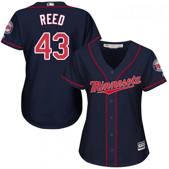 Womens Majestic Minnesota Twins 43 Addison Reed Authentic Navy Blue Alternate Road Cool Base MLB Jer