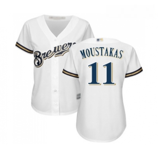 Womens Milwaukee Brewers 11 Mike Moustakas Replica White Alternate Cool Base Baseball Jersey