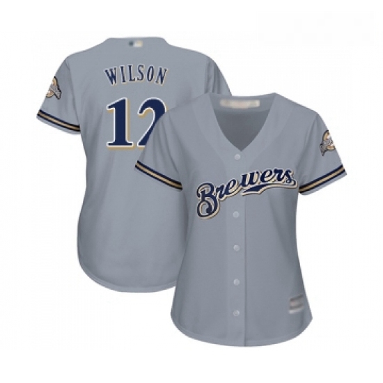 Womens Milwaukee Brewers 12 Alex Wilson Replica Grey Road Cool Base Baseball Jersey