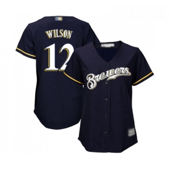 Womens Milwaukee Brewers 12 Alex Wilson Replica Navy Blue Alternate Cool Base Baseball Jersey